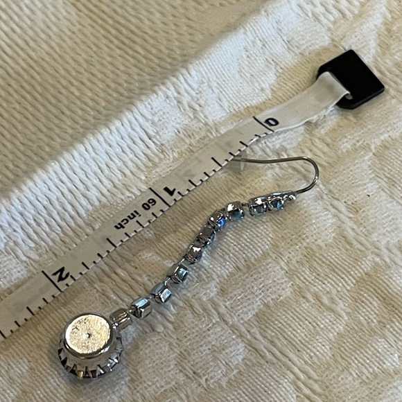 Silver tone pierce back dangly blue and clear dangle rhinestone earrings - Picture 2 of 4